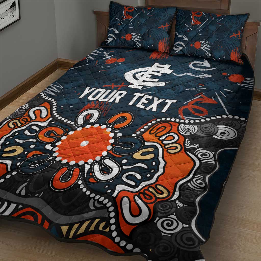 Personalized Carlton Blues Quilt Bed Set Aboriginal Dot Painting Graffiti Style