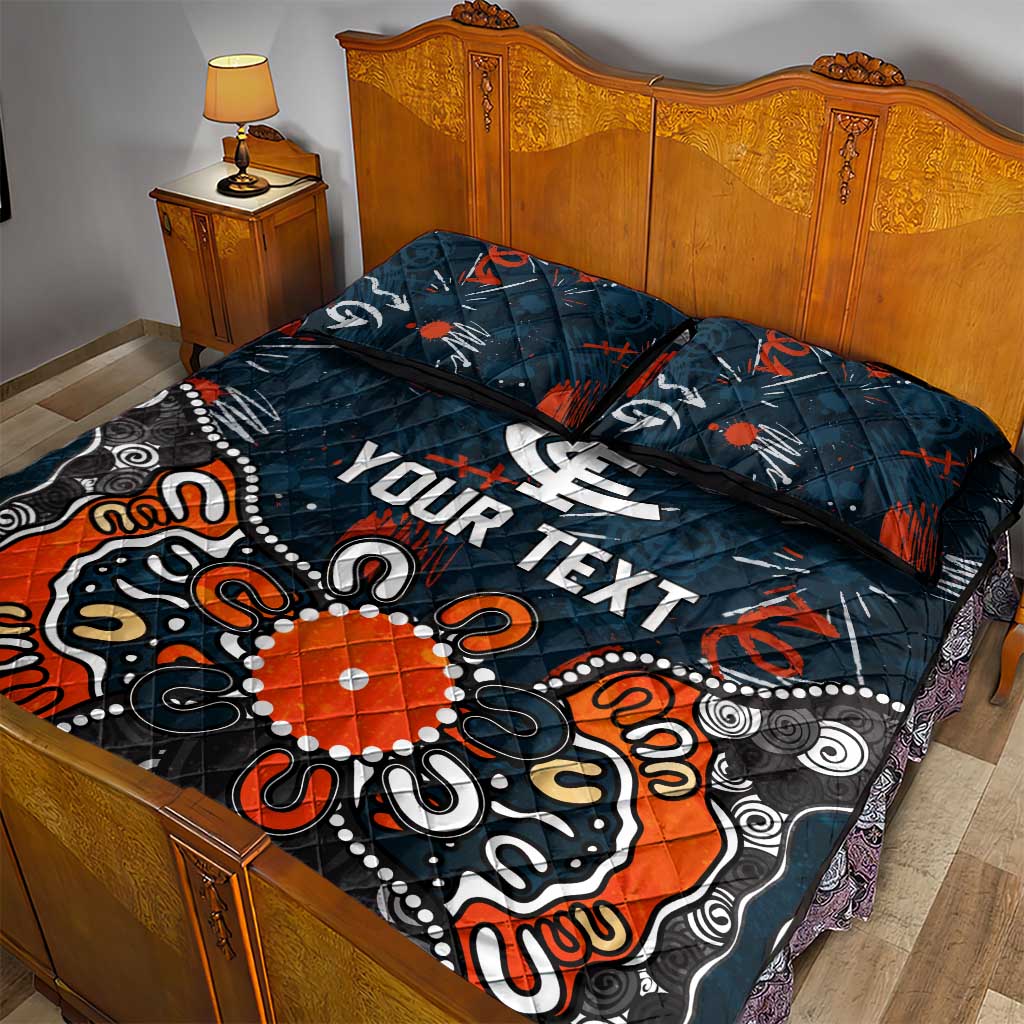 Personalized Carlton Blues Quilt Bed Set Aboriginal Dot Painting Graffiti Style