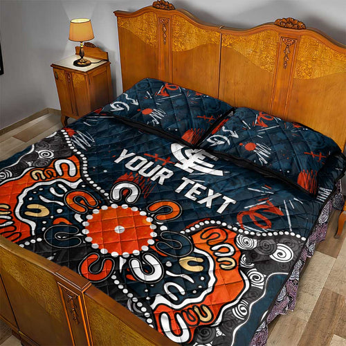 Personalized Carlton Blues Quilt Bed Set Aboriginal Dot Painting Graffiti Style