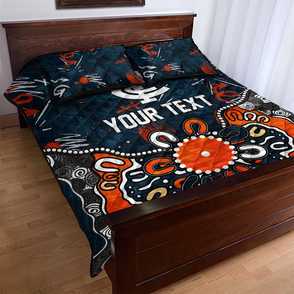 Personalized Carlton Blues Quilt Bed Set Aboriginal Dot Painting Graffiti Style