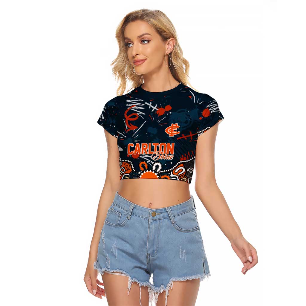 Personalized Carlton Blues Raglan Cropped T Shirt Aboriginal Dot Painting Graffiti Style