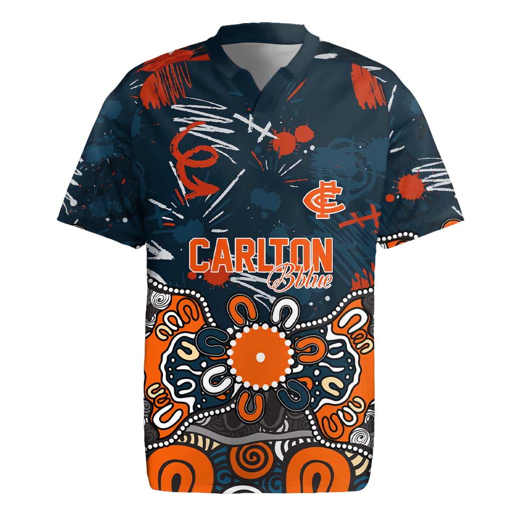 Personalized Carlton Blues Rugby Jersey Aboriginal Dot Painting Graffiti Style