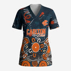 Personalized Carlton Blues Scrub Top Aboriginal Dot Painting Graffiti Style