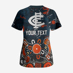 Personalized Carlton Blues Scrub Top Aboriginal Dot Painting Graffiti Style