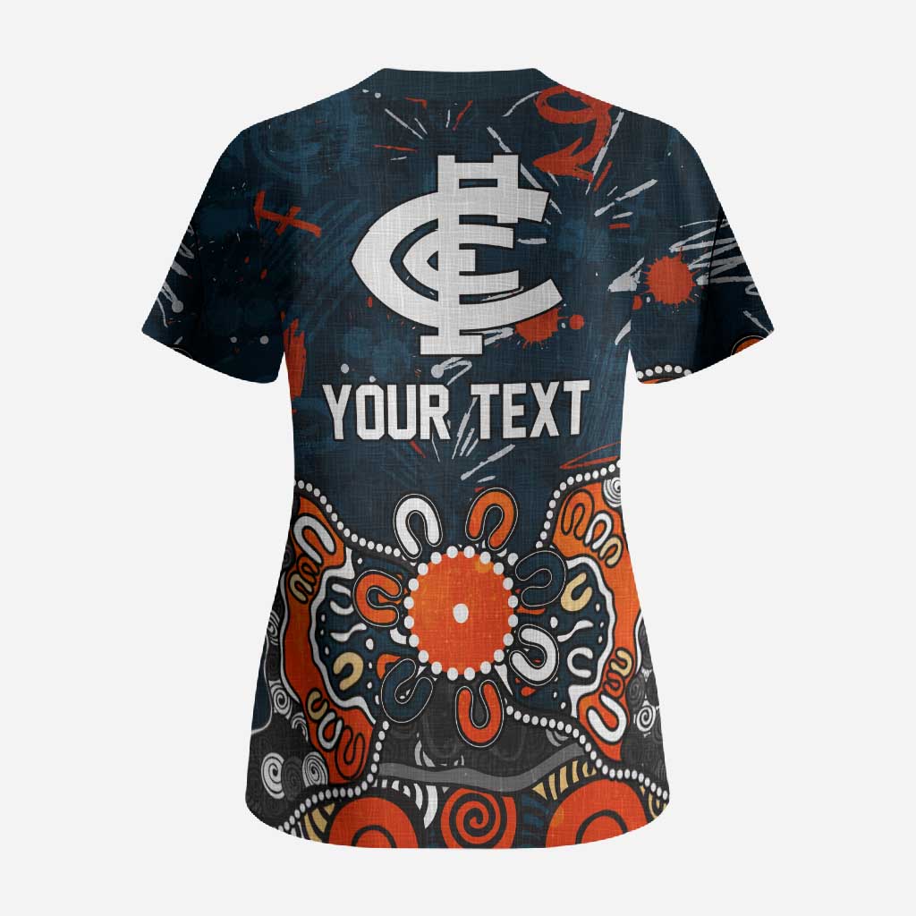 Personalized Carlton Blues Scrub Top Aboriginal Dot Painting Graffiti Style
