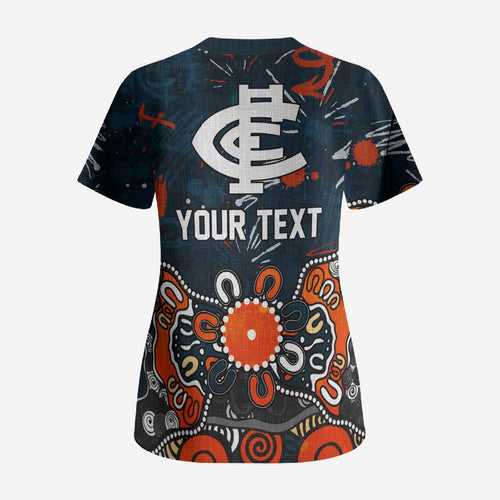 Personalized Carlton Blues Scrub Top Aboriginal Dot Painting Graffiti Style