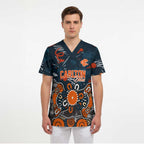 Personalized Carlton Blues Scrub Top Aboriginal Dot Painting Graffiti Style