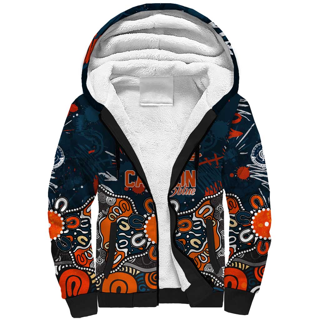 Personalized Carlton Blues Sherpa Hoodie Aboriginal Dot Painting Graffiti Style