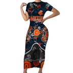 Personalized Carlton Blues Short Sleeve Bodycon Dress Aboriginal Dot Painting Graffiti Style