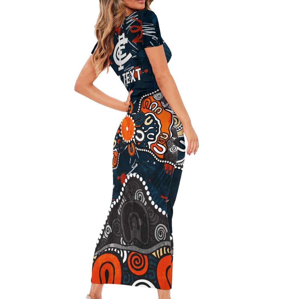 Personalized Carlton Blues Short Sleeve Bodycon Dress Aboriginal Dot Painting Graffiti Style