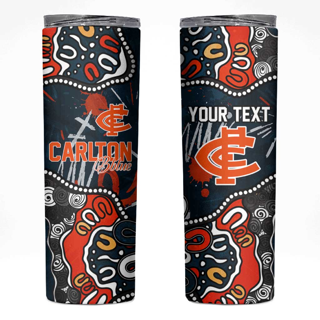 Personalized Carlton Blues Skinny Tumbler Aboriginal Dot Painting Graffiti Style