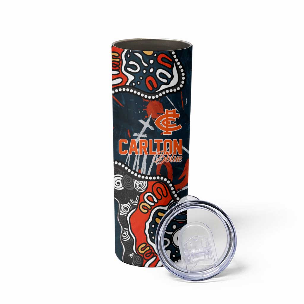 Personalized Carlton Blues Skinny Tumbler Aboriginal Dot Painting Graffiti Style