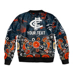 Personalized Carlton Blues Sleeve Zip Bomber Jacket Aboriginal Dot Painting Graffiti Style