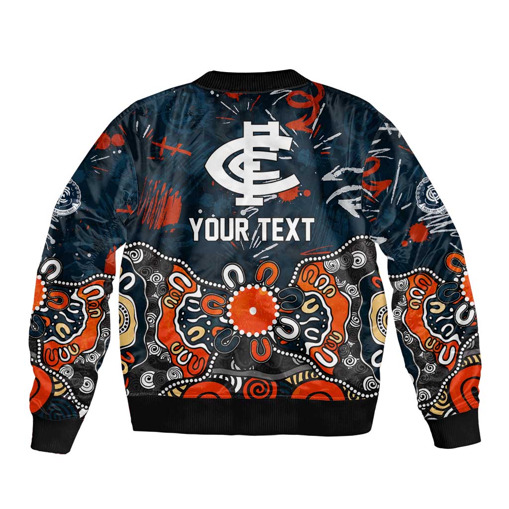 Personalized Carlton Blues Sleeve Zip Bomber Jacket Aboriginal Dot Painting Graffiti Style