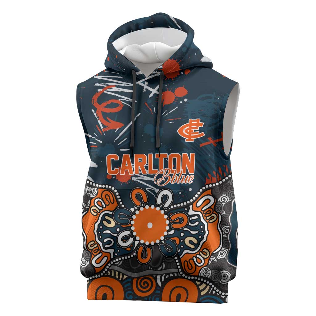 Personalized Carlton Blues Sleeveless Hoodie Aboriginal Dot Painting Graffiti Style
