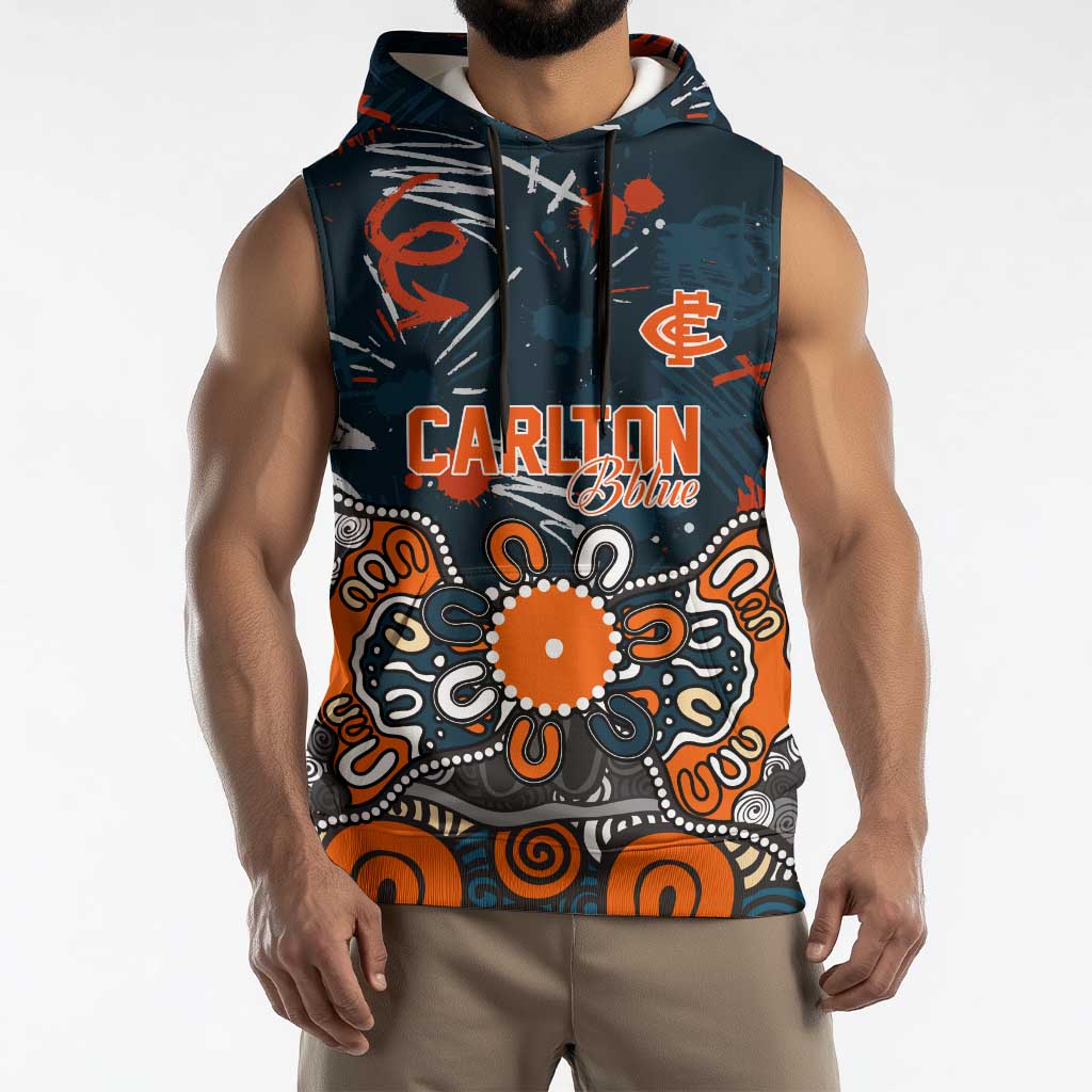 Personalized Carlton Blues Sleeveless Hoodie Aboriginal Dot Painting Graffiti Style