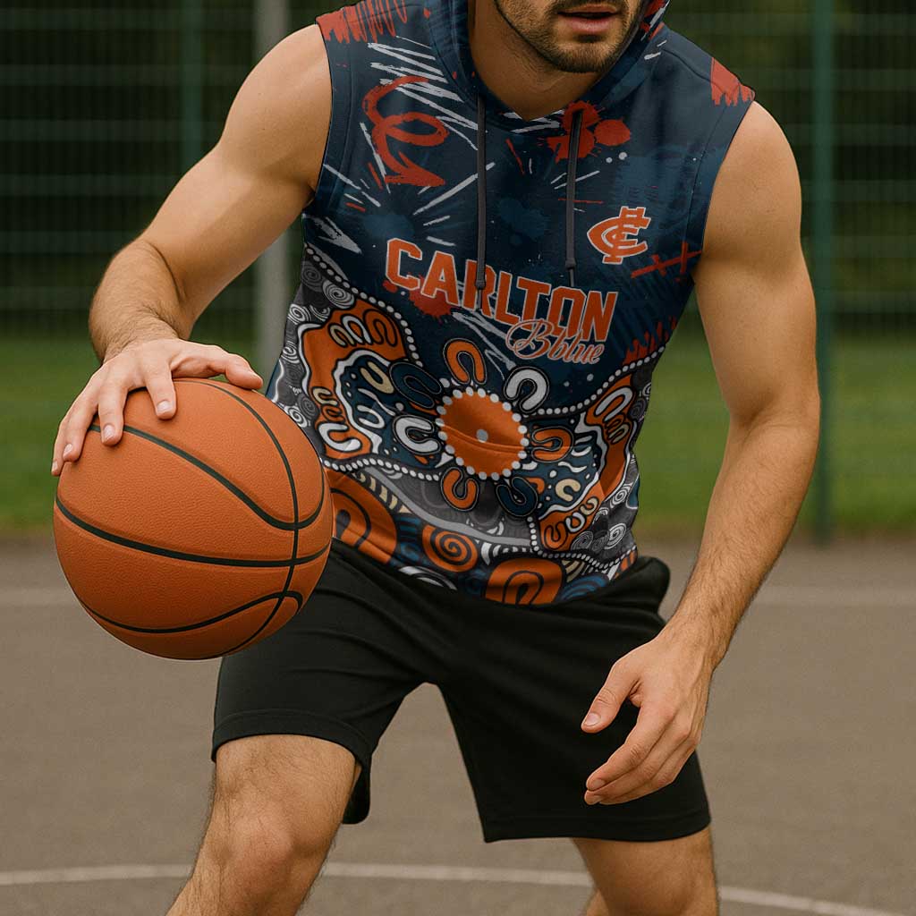 Personalized Carlton Blues Sleeveless Hoodie Aboriginal Dot Painting Graffiti Style