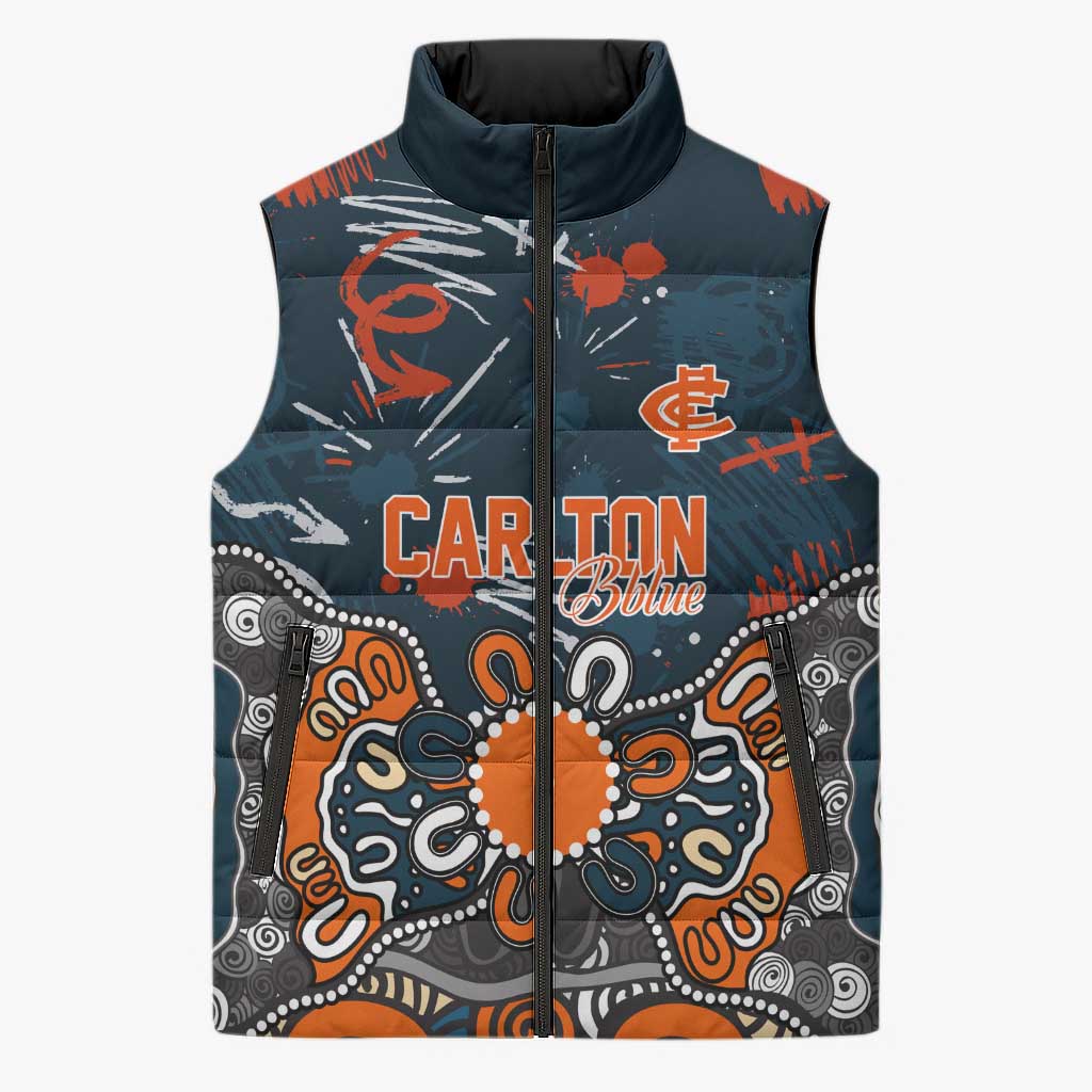 Personalized Carlton Blues Sleeveless Puffer Jacket Aboriginal Dot Painting Graffiti Style