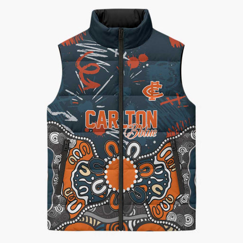 Personalized Carlton Blues Sleeveless Puffer Jacket Aboriginal Dot Painting Graffiti Style
