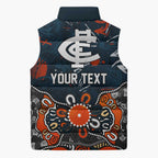Personalized Carlton Blues Sleeveless Puffer Jacket Aboriginal Dot Painting Graffiti Style