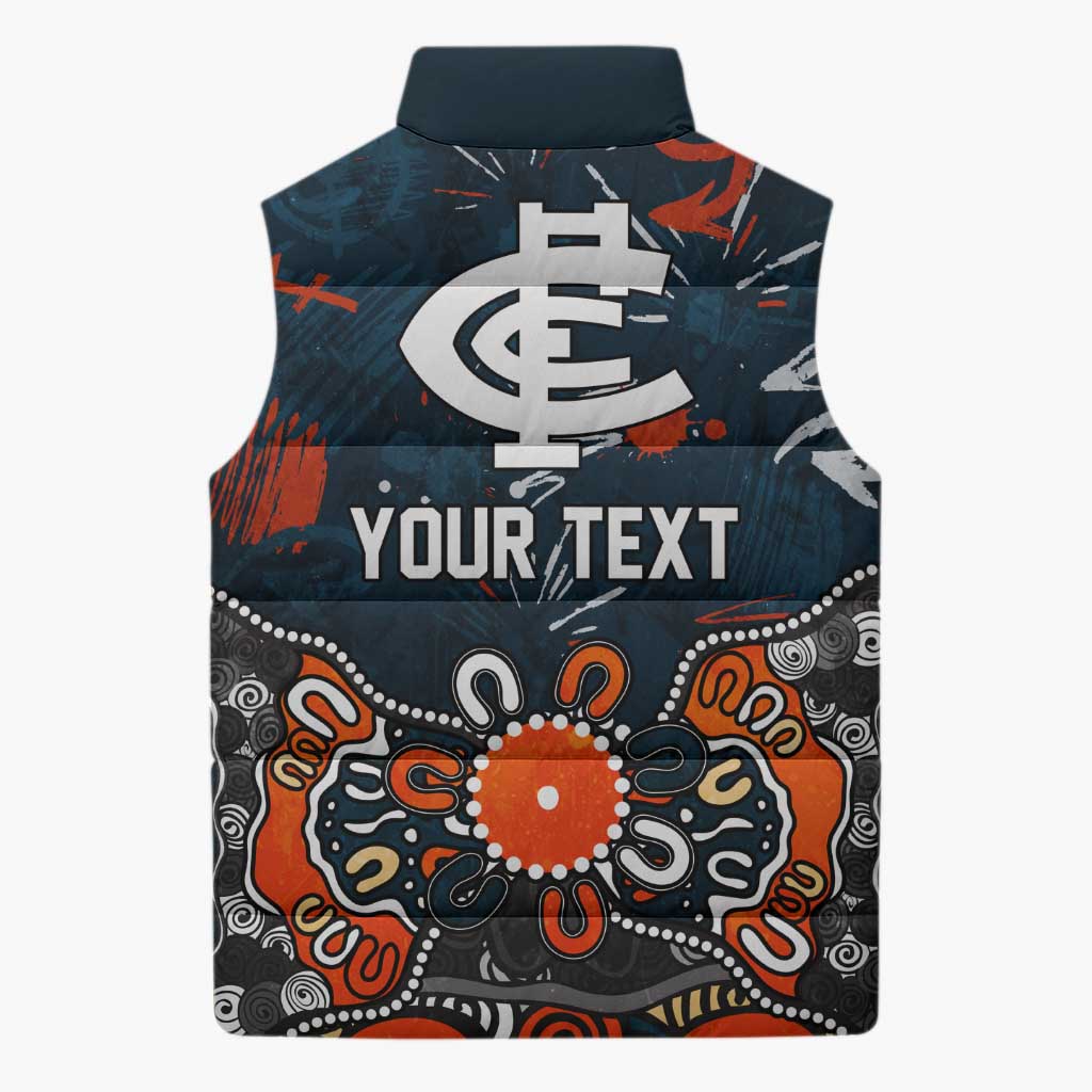 Personalized Carlton Blues Sleeveless Puffer Jacket Aboriginal Dot Painting Graffiti Style