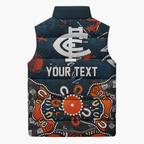 Personalized Carlton Blues Sleeveless Puffer Jacket Aboriginal Dot Painting Graffiti Style