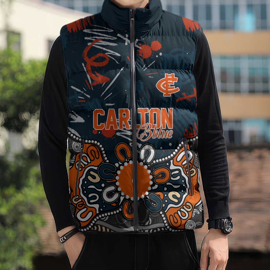 Personalized Carlton Blues Sleeveless Puffer Jacket Aboriginal Dot Painting Graffiti Style