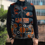 Personalized Carlton Blues Sleeveless Puffer Jacket Aboriginal Dot Painting Graffiti Style