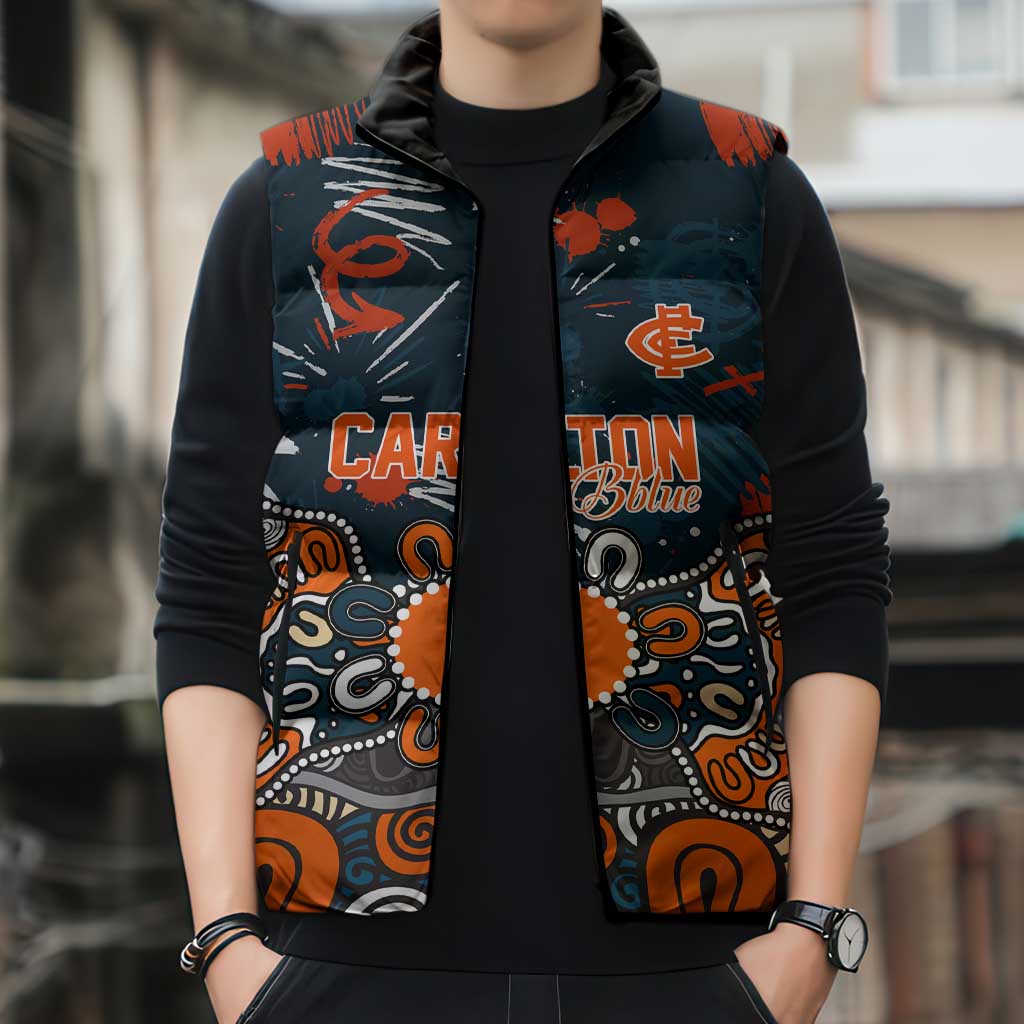 Personalized Carlton Blues Sleeveless Puffer Jacket Aboriginal Dot Painting Graffiti Style