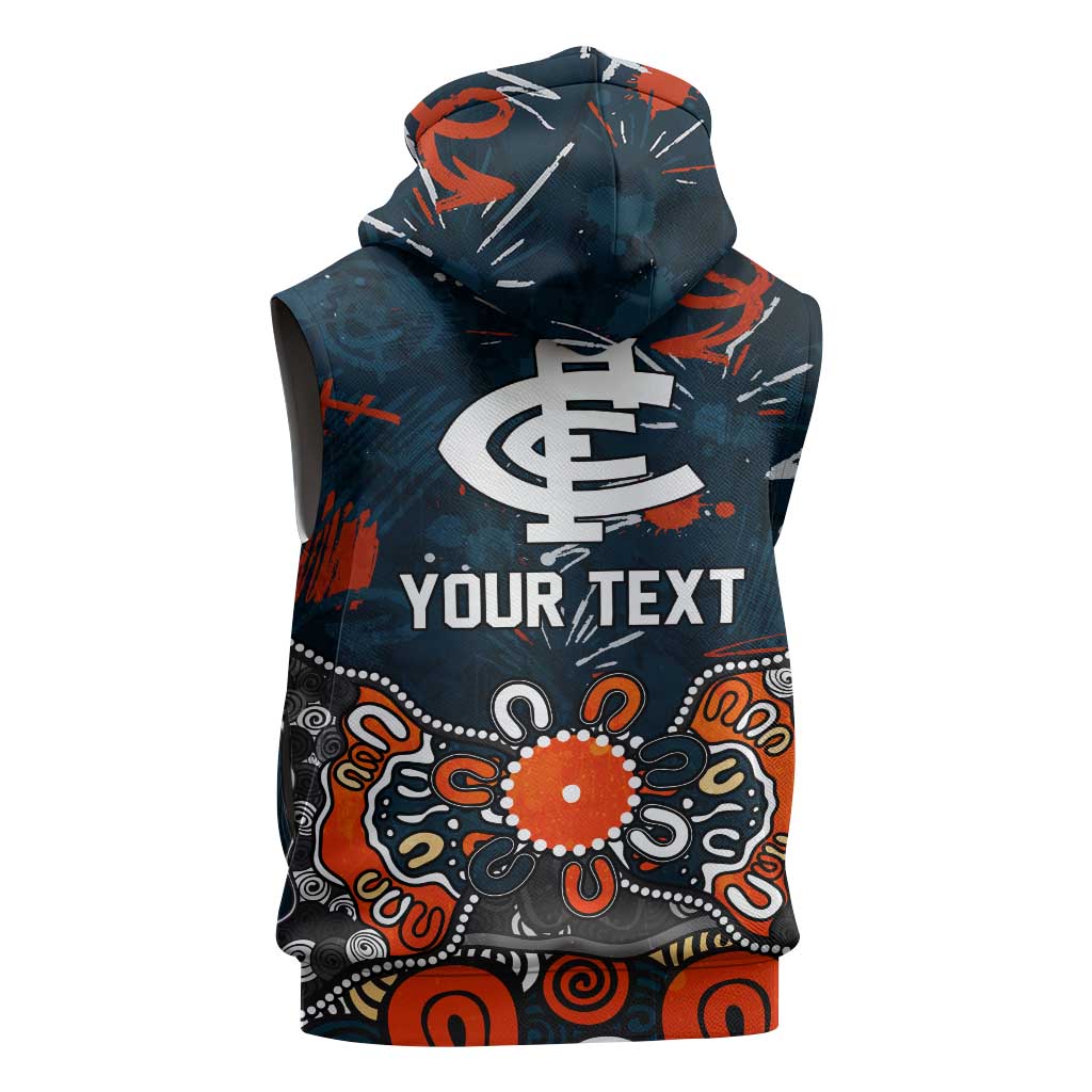 Personalized Carlton Blues Sleeveless Zip Hoodie Aboriginal Dot Painting Graffiti Style