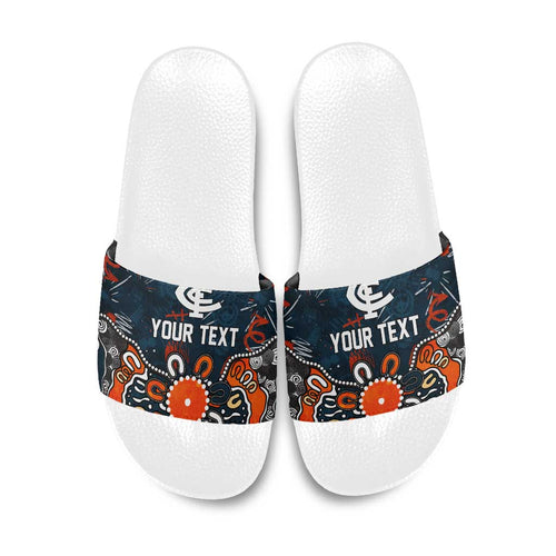 Personalized Carlton Blues Slide Sandals Aboriginal Dot Painting Graffiti Style
