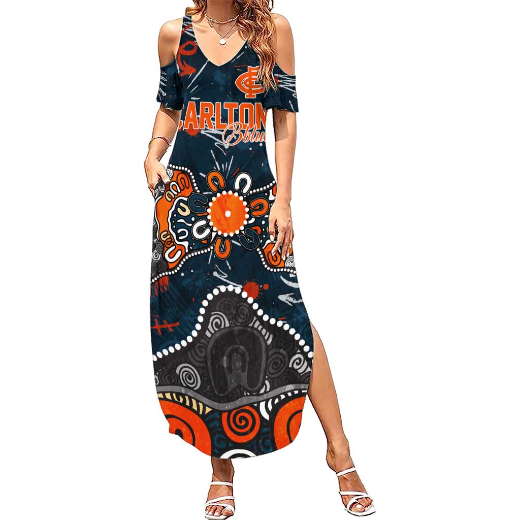 Personalized Carlton Blues Summer Maxi Dress Aboriginal Dot Painting Graffiti Style