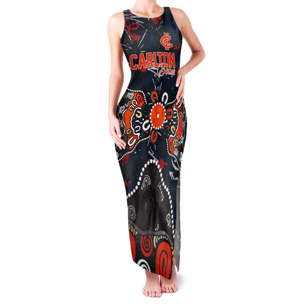 Personalized Carlton Blues Tank Maxi Dress Aboriginal Dot Painting Graffiti Style