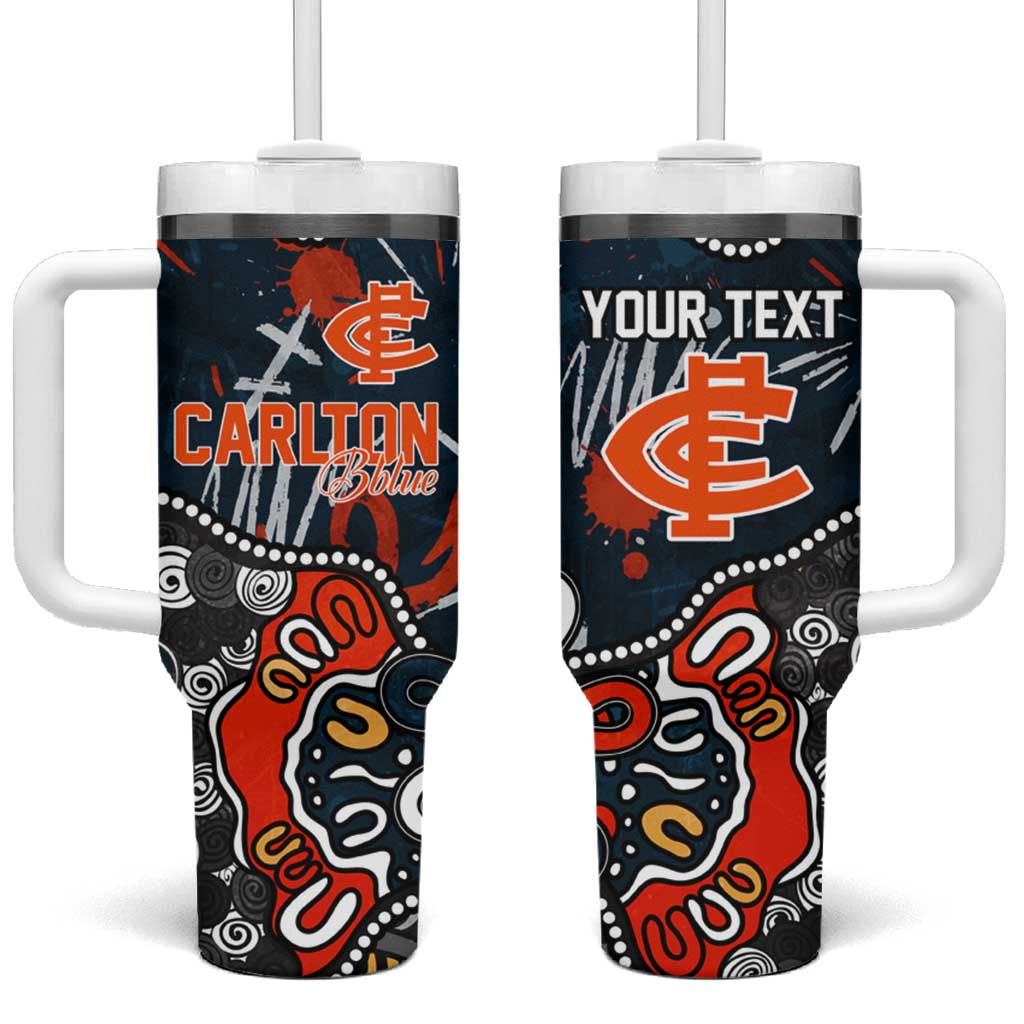 Personalized Carlton Blues Tumbler With Handle Aboriginal Dot Painting Graffiti Style