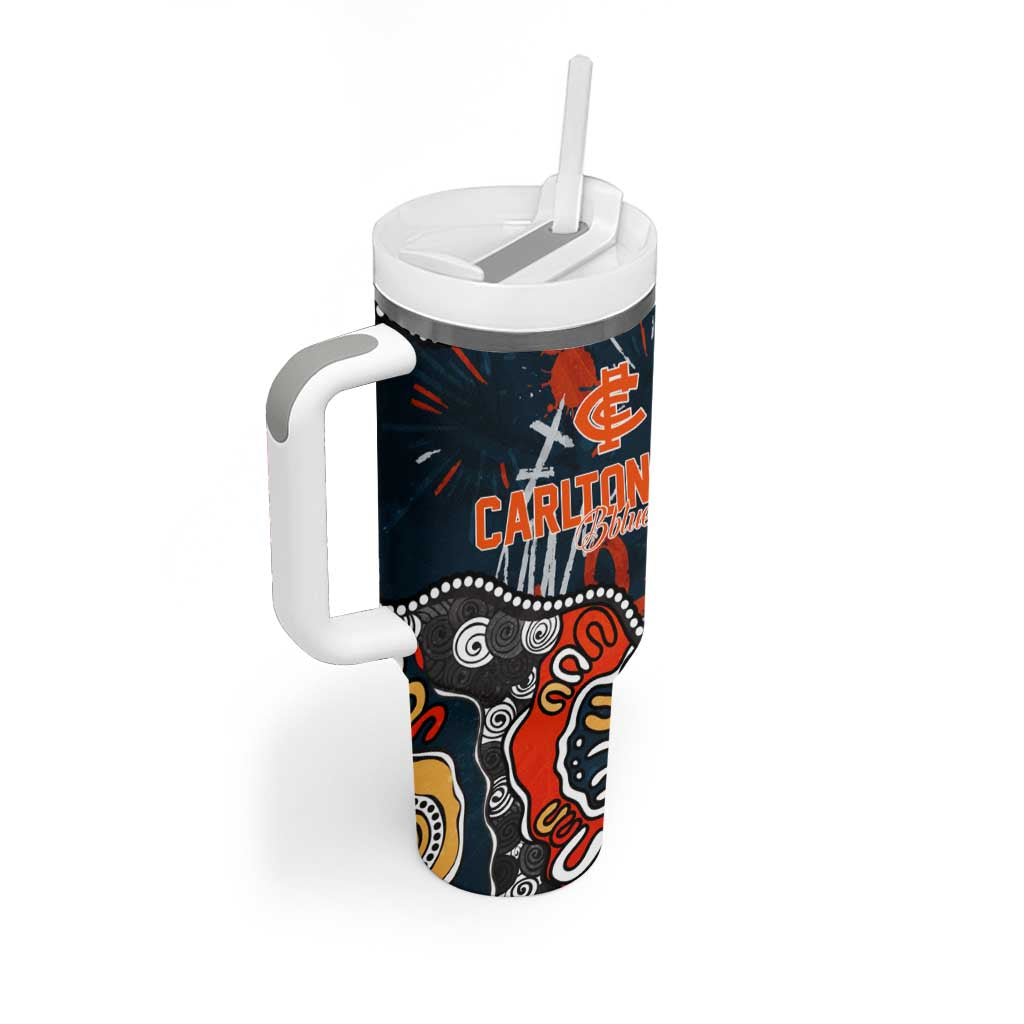 Personalized Carlton Blues Tumbler With Handle Aboriginal Dot Painting Graffiti Style