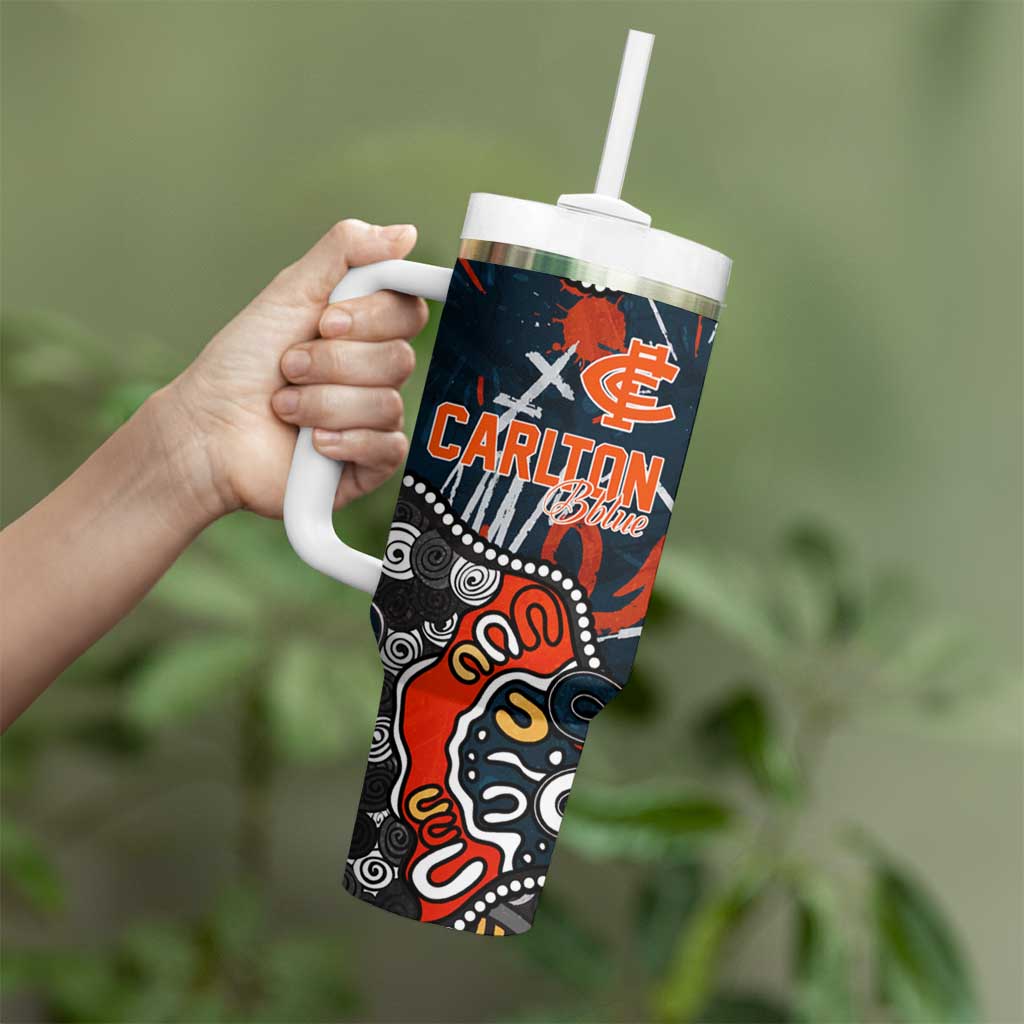 Personalized Carlton Blues Tumbler With Handle Aboriginal Dot Painting Graffiti Style