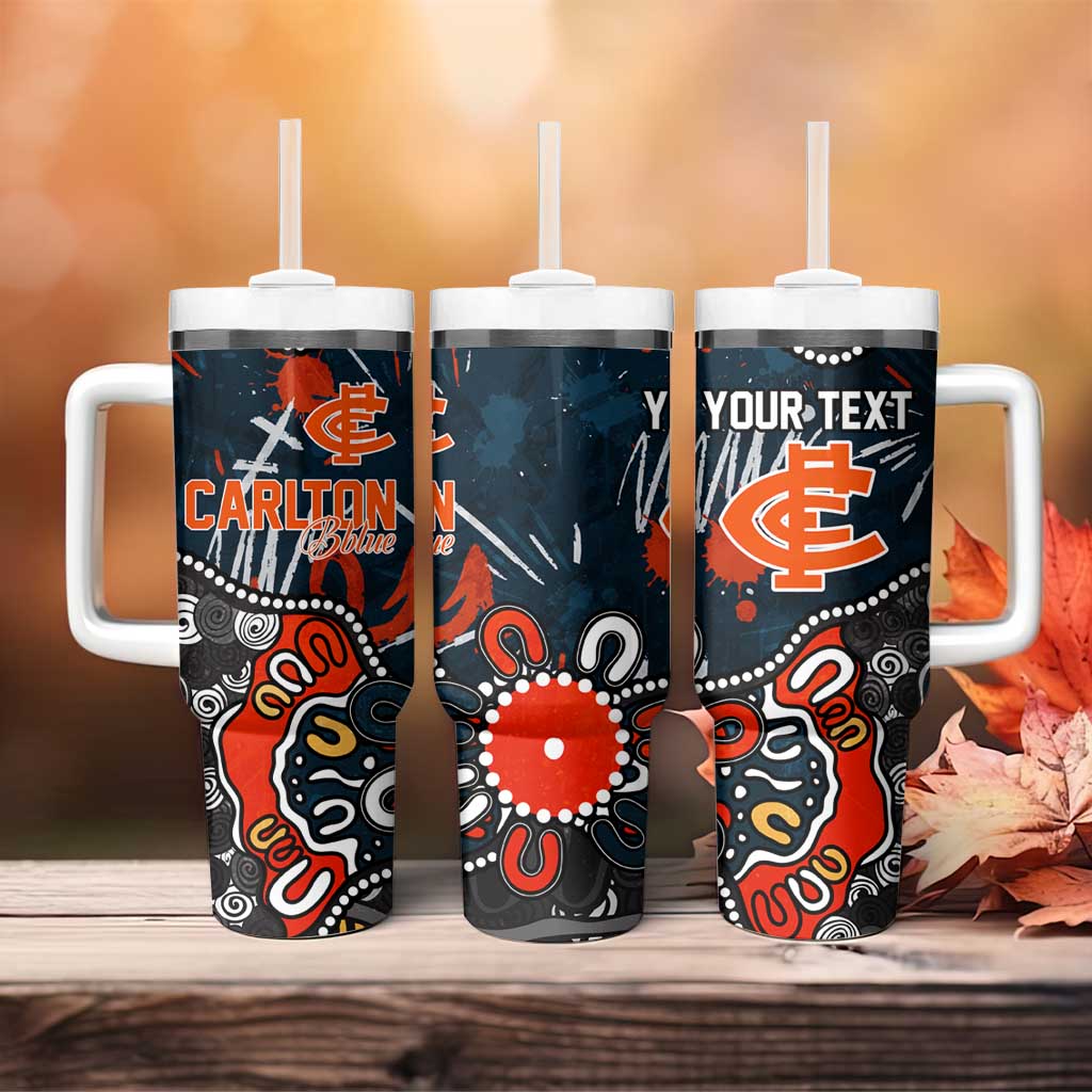 Personalized Carlton Blues Tumbler With Handle Aboriginal Dot Painting Graffiti Style