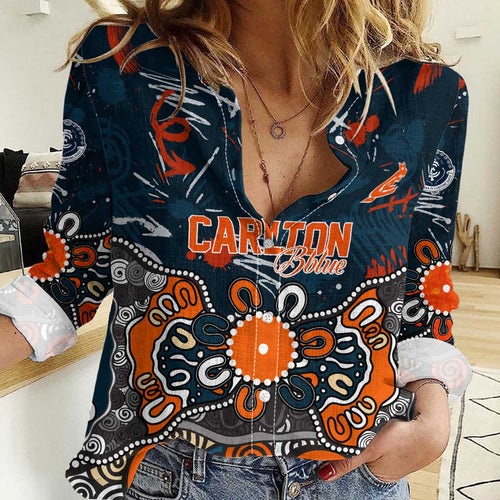 Personalized Carlton Blues Women Casual Shirt Aboriginal Dot Painting Graffiti Style