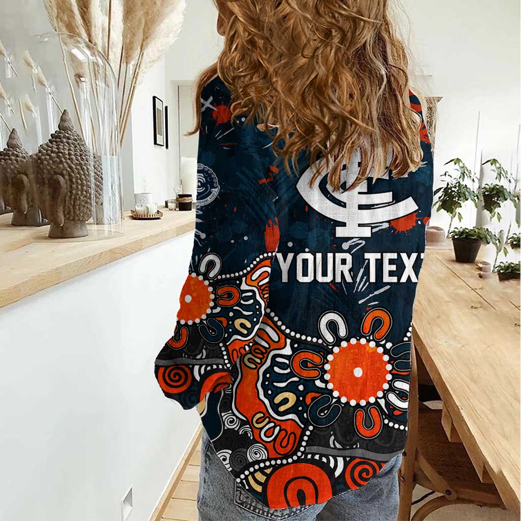 Personalized Carlton Blues Women Casual Shirt Aboriginal Dot Painting Graffiti Style