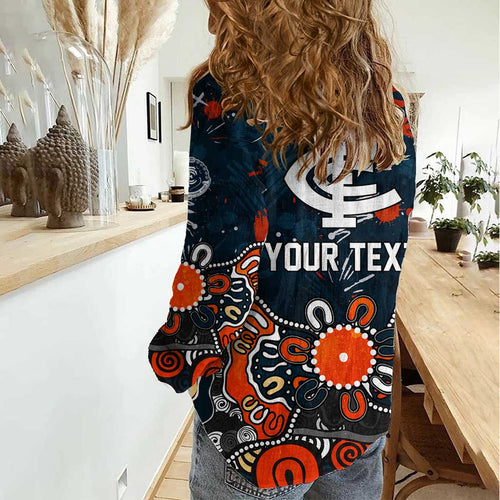 Personalized Carlton Blues Women Casual Shirt Aboriginal Dot Painting Graffiti Style