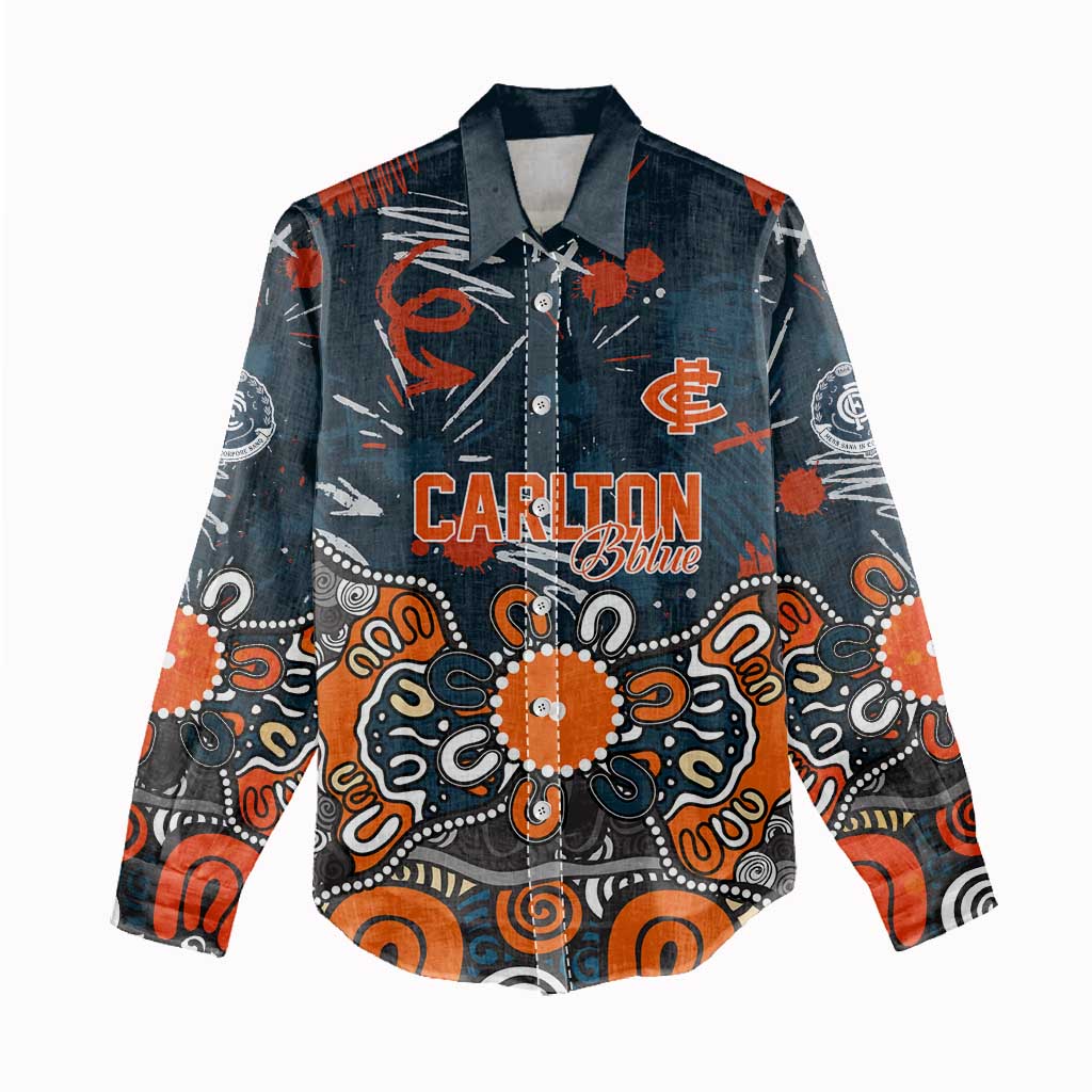 Personalized Carlton Blues Women Casual Shirt Aboriginal Dot Painting Graffiti Style