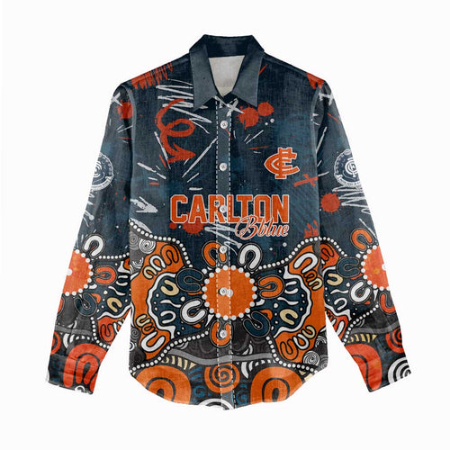 Personalized Carlton Blues Women Casual Shirt Aboriginal Dot Painting Graffiti Style