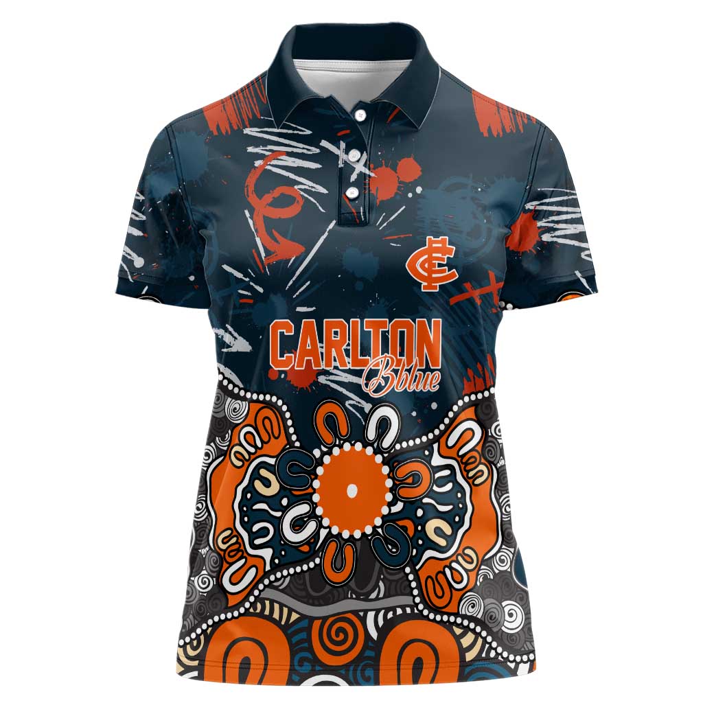 Personalized Carlton Blues Women Polo Shirt Aboriginal Dot Painting Graffiti Style