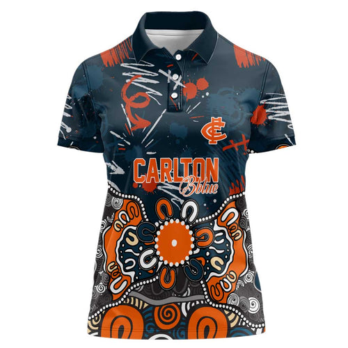 Personalized Carlton Blues Women Polo Shirt Aboriginal Dot Painting Graffiti Style