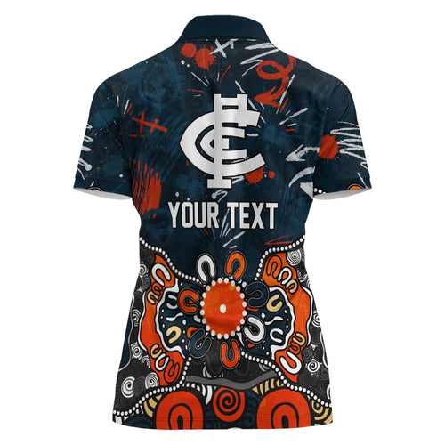 Personalized Carlton Blues Women Polo Shirt Aboriginal Dot Painting Graffiti Style