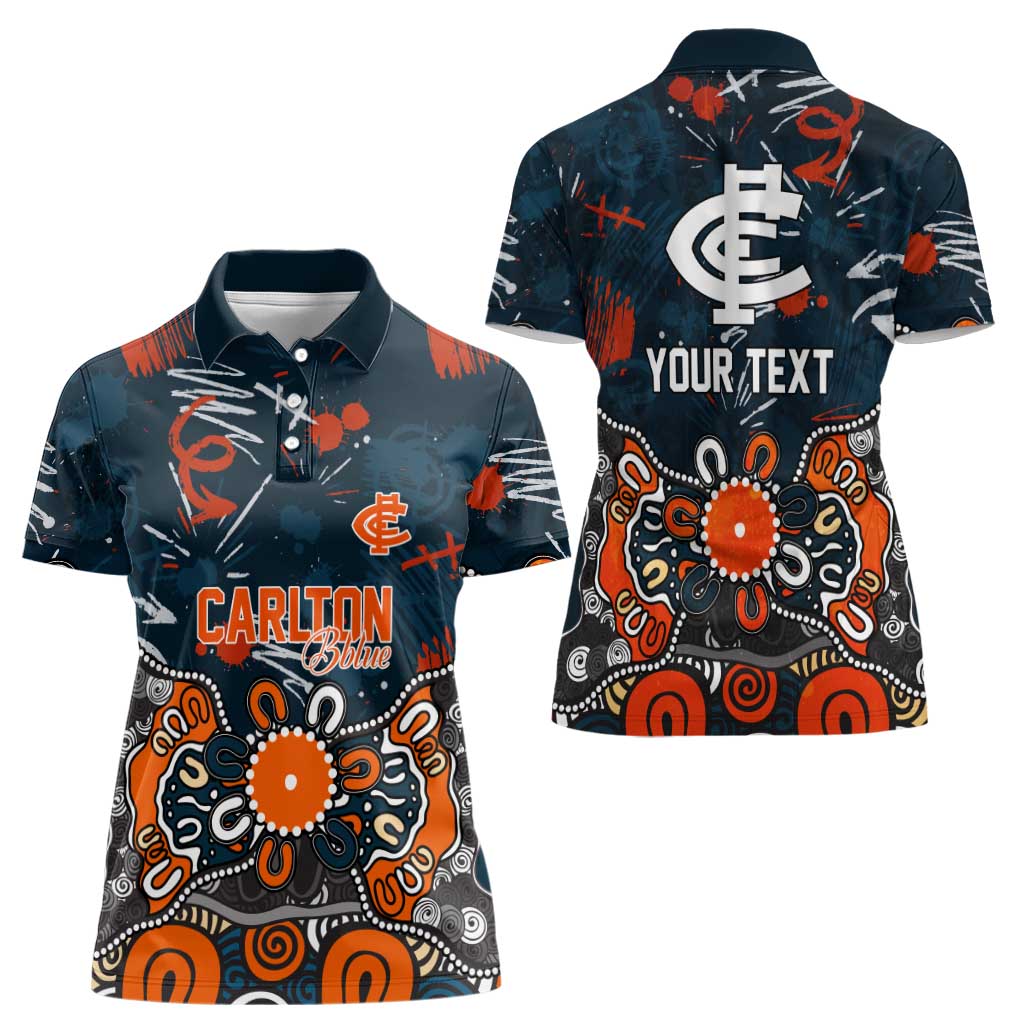 Personalized Carlton Blues Women Polo Shirt Aboriginal Dot Painting Graffiti Style