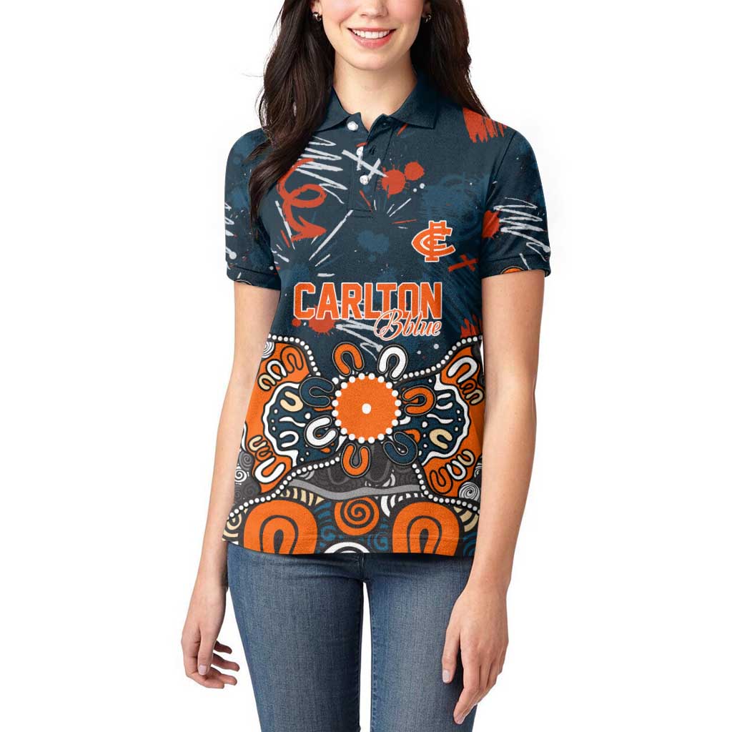 Personalized Carlton Blues Women Polo Shirt Aboriginal Dot Painting Graffiti Style