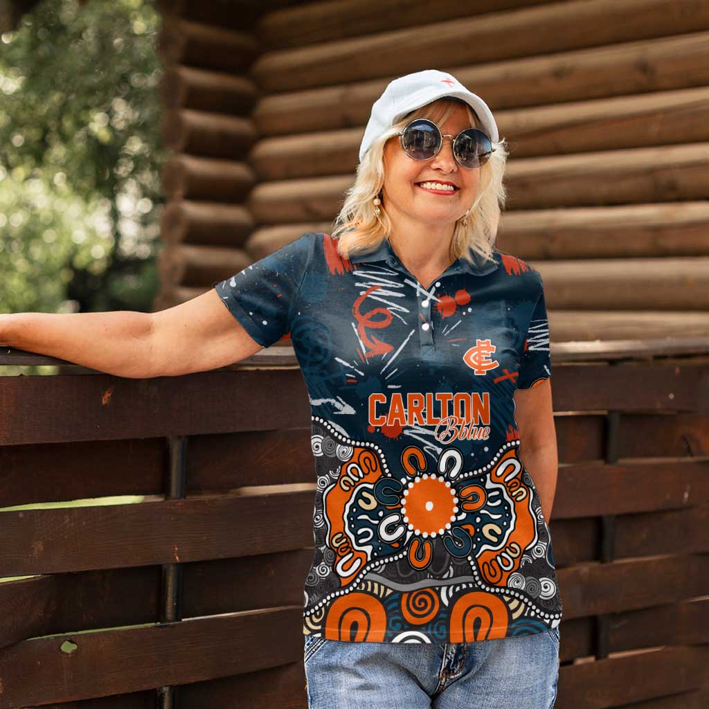 Personalized Carlton Blues Women Polo Shirt Aboriginal Dot Painting Graffiti Style