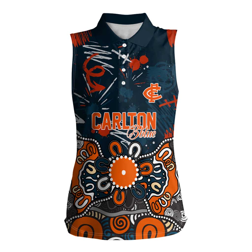 Personalized Carlton Blues Women Sleeveless Polo Shirt Aboriginal Dot Painting Graffiti Style
