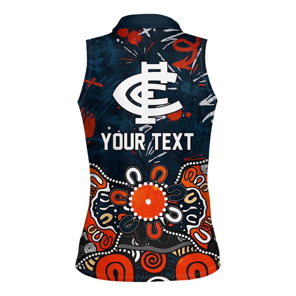 Personalized Carlton Blues Women Sleeveless Polo Shirt Aboriginal Dot Painting Graffiti Style